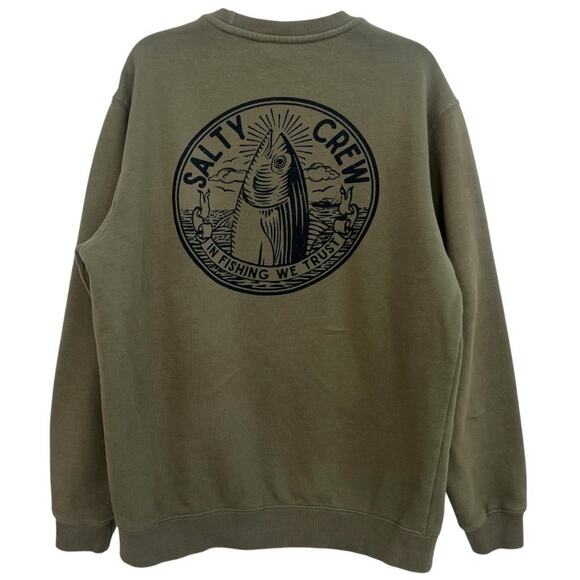 Salty Crew Men's Pullover Sweatshirt Sz S Olive Green In Fishing We Trust - Picture 4 of 8